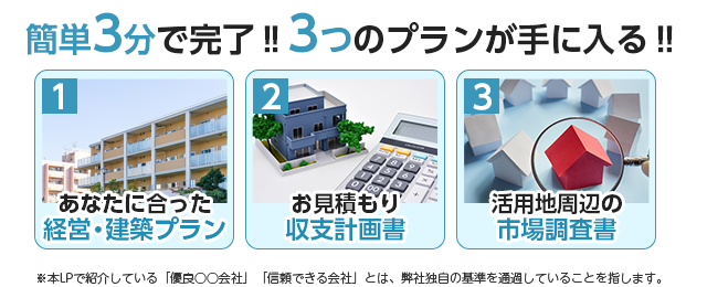 簡単3分で完了!!3つのプランが手に入る!!