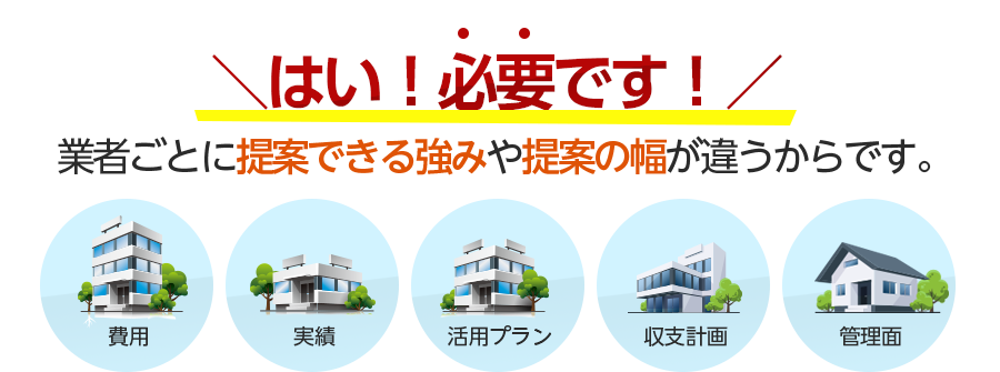 はい！必要です！業者ごとに提案できる強みや提案の幅が違うからです。