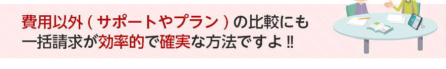 費用以外(サポートやプラン)の比較にも一括請求が効率的で確実な方法ですよ!!